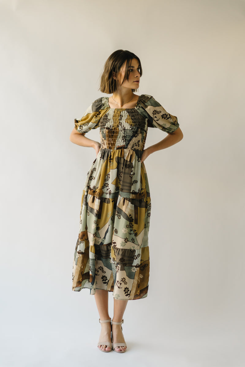 The Wesson Floral Patchwork Midi Dress in Multi