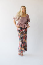 The Torrington Floral Satin Maxi Skirt in Sage Multi