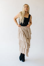 The Beckville Tiered Woven Maxi Skirt in Natural