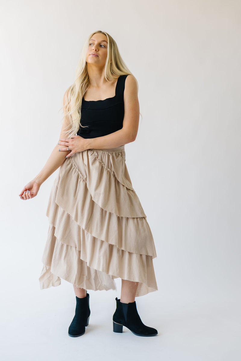 The Beckville Tiered Woven Maxi Skirt in Natural