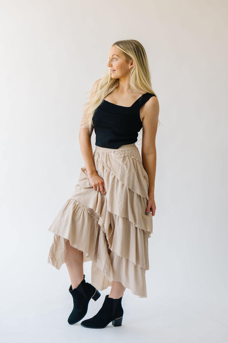 The Beckville Tiered Woven Maxi Skirt in Natural