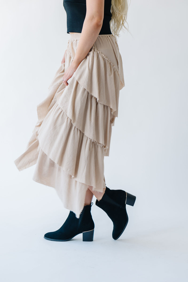 The Beckville Tiered Woven Maxi Skirt in Natural