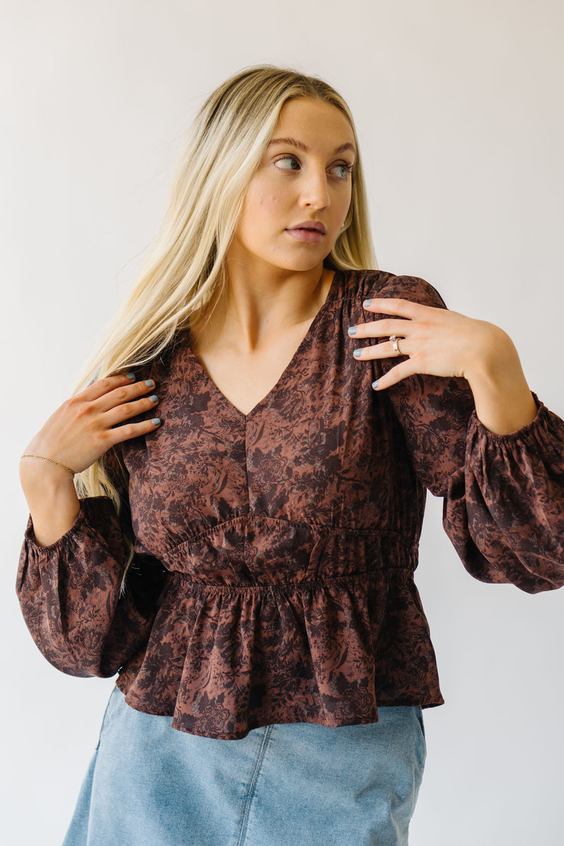 The Elcina Patterned V-Neck Blouse in Mahogany Multi