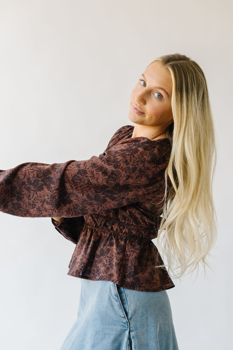 The Elcina Patterned V-Neck Blouse in Mahogany Multi