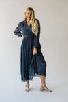 The Albertville Textured V-Neck Maxi Dress in Slate Blue