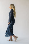 The Albertville Textured V-Neck Maxi Dress in Slate Blue