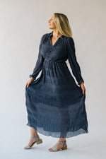 The Albertville Textured V-Neck Maxi Dress in Slate Blue