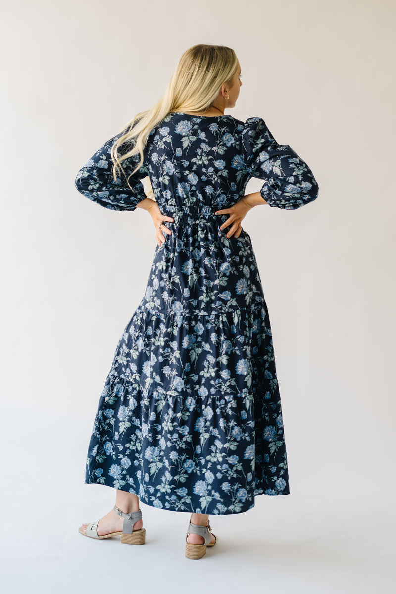 The Tolland Floral V-Neck Dress in Navy Multi