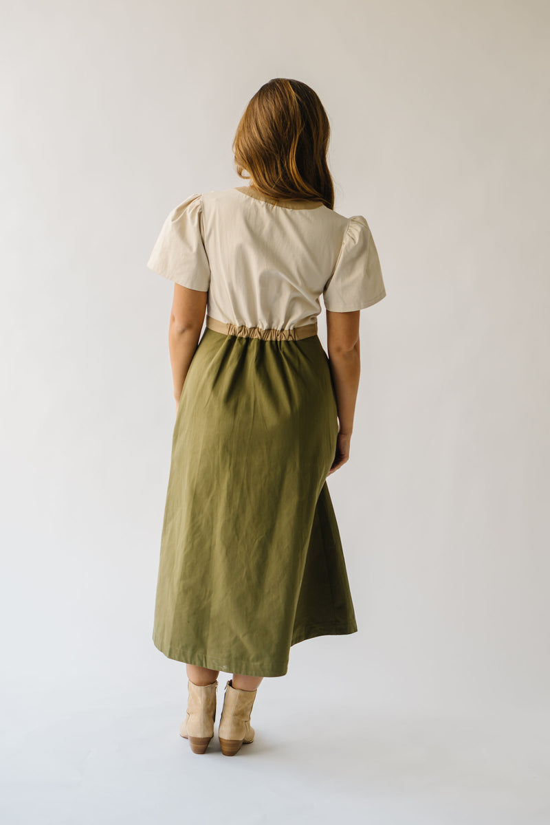 The Ellerston Colorblock Midi Dress in Olive