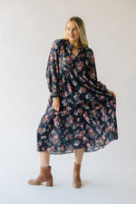 The Hankins Floral Midi Dress in Charcoal