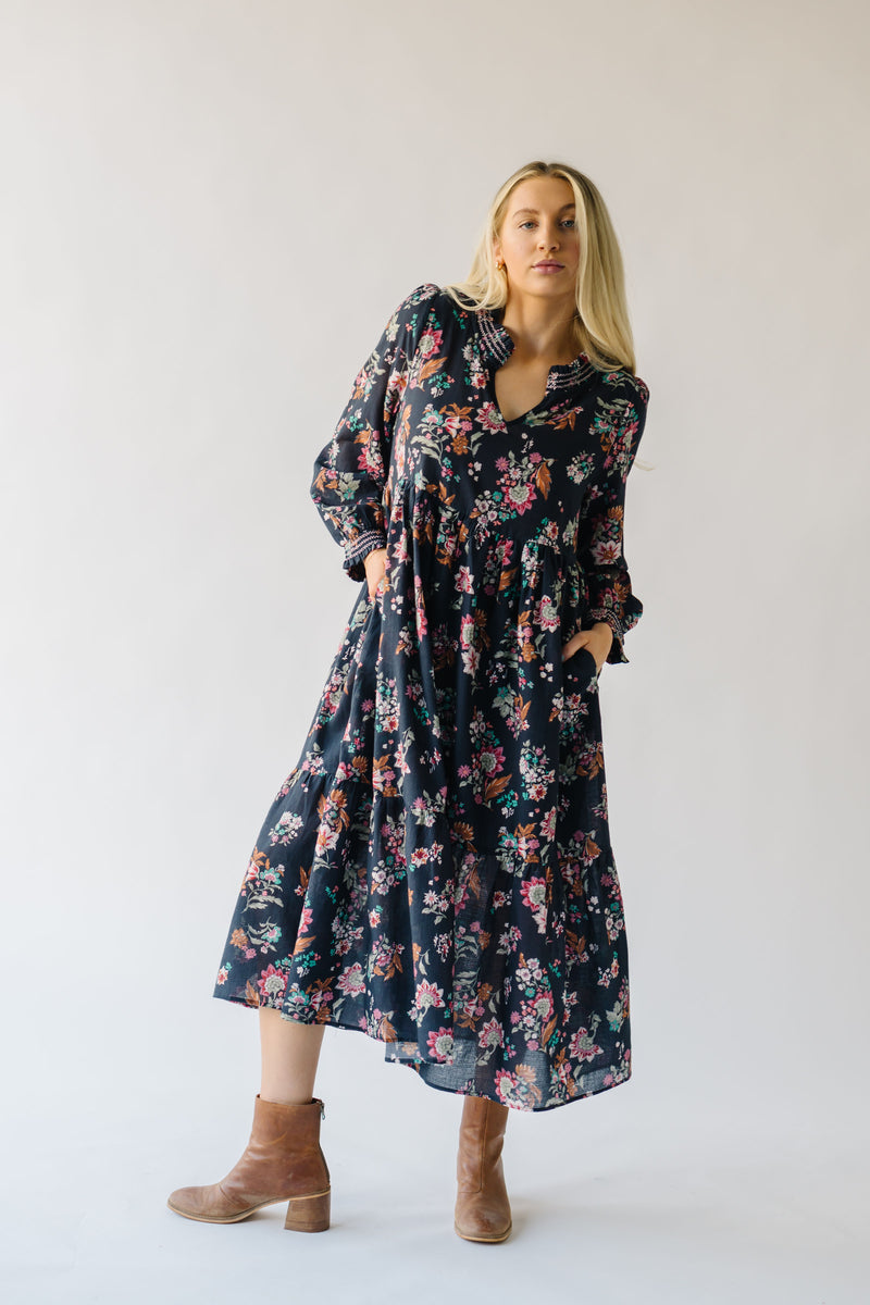 The Hankins Floral Midi Dress in Charcoal