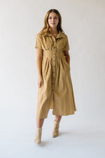 The Yoshabell Pintuck Waisted Midi Dress in Camel