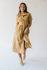 The Yoshabell Pintuck Waisted Midi Dress in Camel