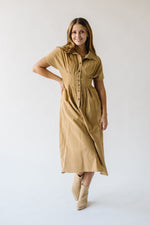 The Yoshabell Pintuck Waisted Midi Dress in Camel