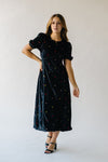 The Kesti Embroidered Midi Dress in Black Velour