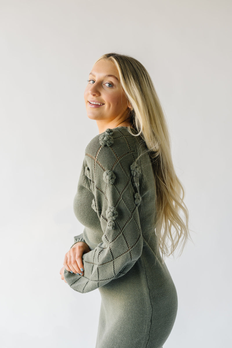 The Sturgill Floral Sleeve Sweater Dress in Olive