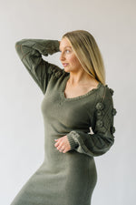 The Sturgill Floral Sleeve Sweater Dress in Olive