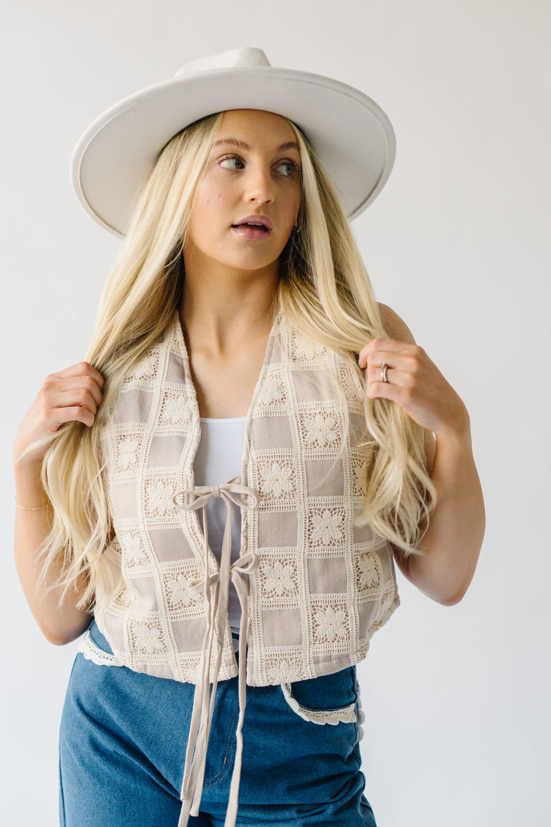 The Atwater Checkered Floral Vest in Natural