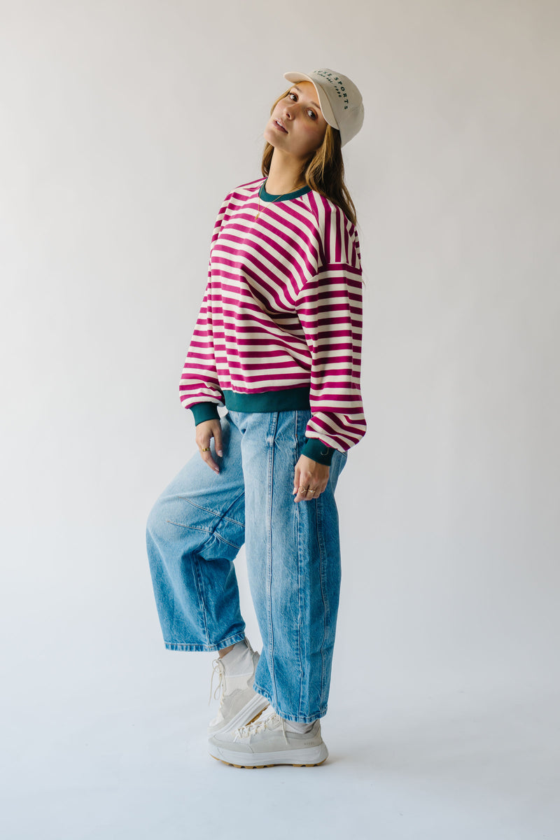 The Namara Striped Long Sleeve Tee in Magenta