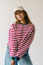 The Namara Striped Long Sleeve Tee in Magenta