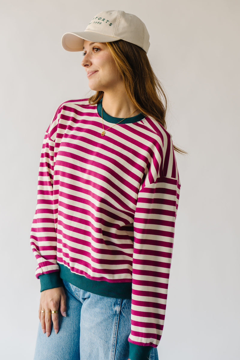 The Namara Striped Long Sleeve Tee in Magenta