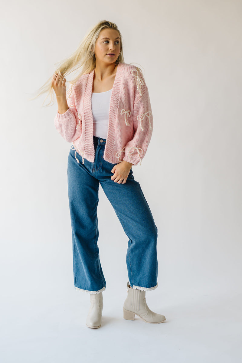 The Stegner Ribbon Knit Cardigan in Pink