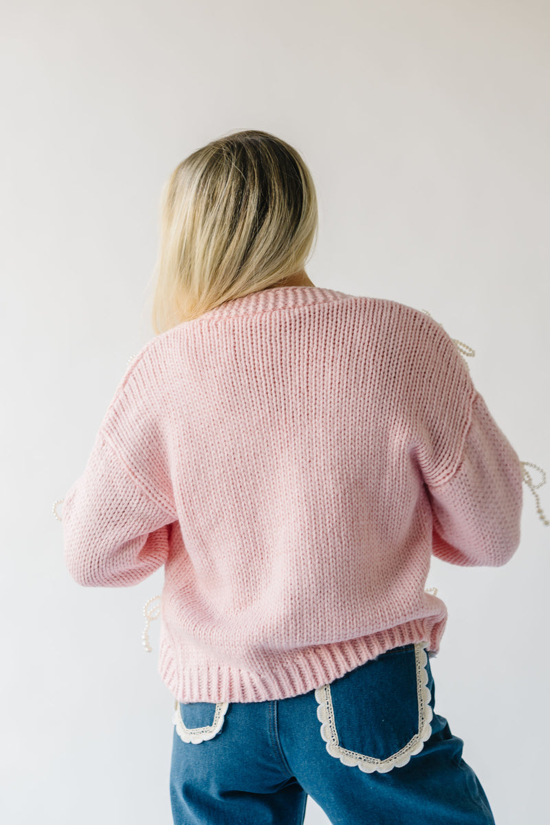 The Stegner Ribbon Knit Cardigan in Pink