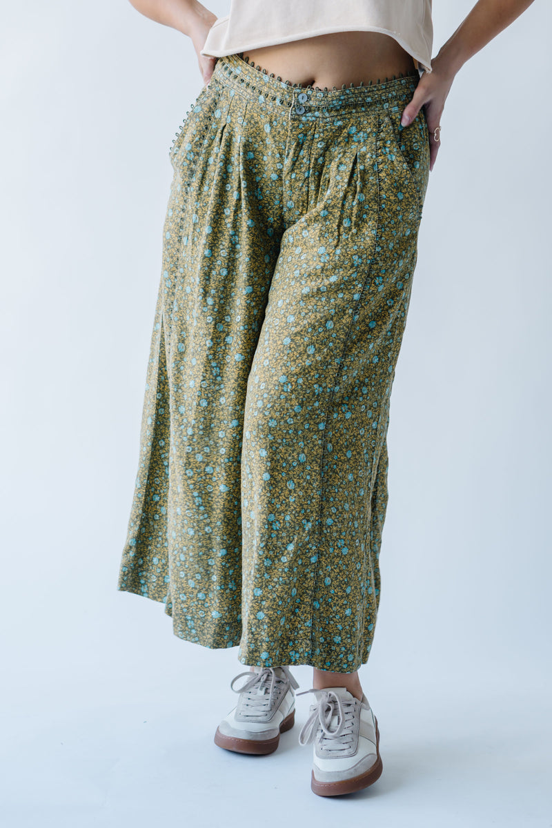 Free People: Bali Guinevere Trousers in Green Combo