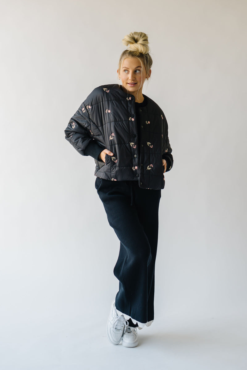 The Glancey Embroidered Puffer Jacket in Black