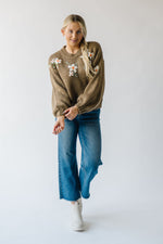 The Tazeen Floral Embroidered Sweater in Taupe