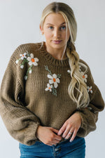 The Tazeen Floral Embroidered Sweater in Taupe