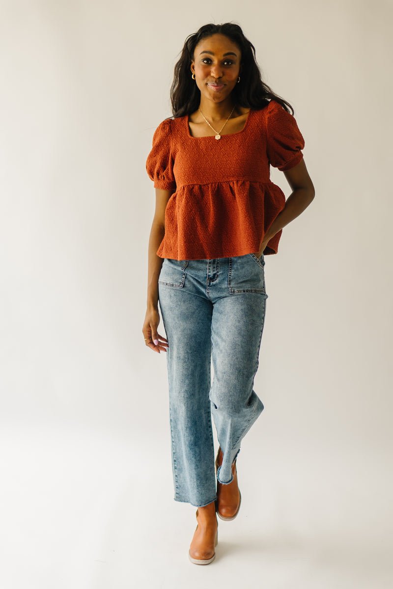 The Greendale Puff Sleeve Knit Blouse in Rust