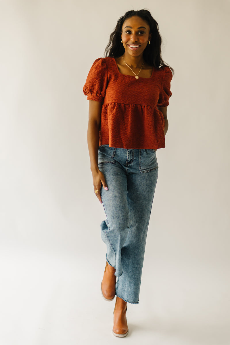 The Greendale Puff Sleeve Knit Blouse in Rust