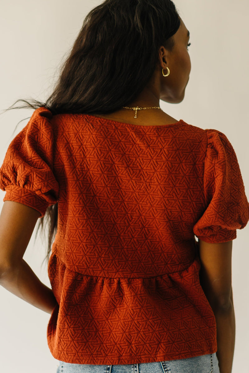 The Greendale Puff Sleeve Knit Blouse in Rust