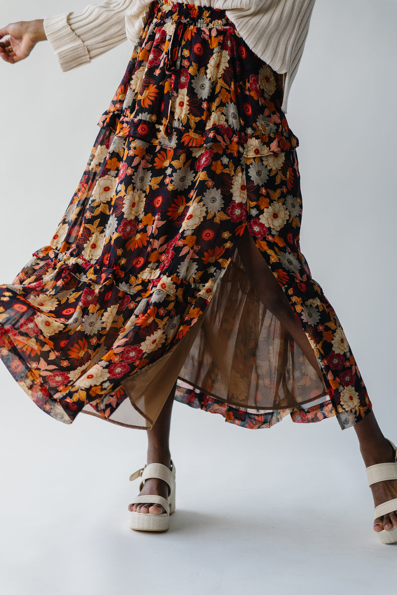 The Bayless Tiered Maxi Skirt in Midnight Bloom