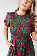 The Kristin Floral Smocked Maxi Dress in Kelly Green + Pink