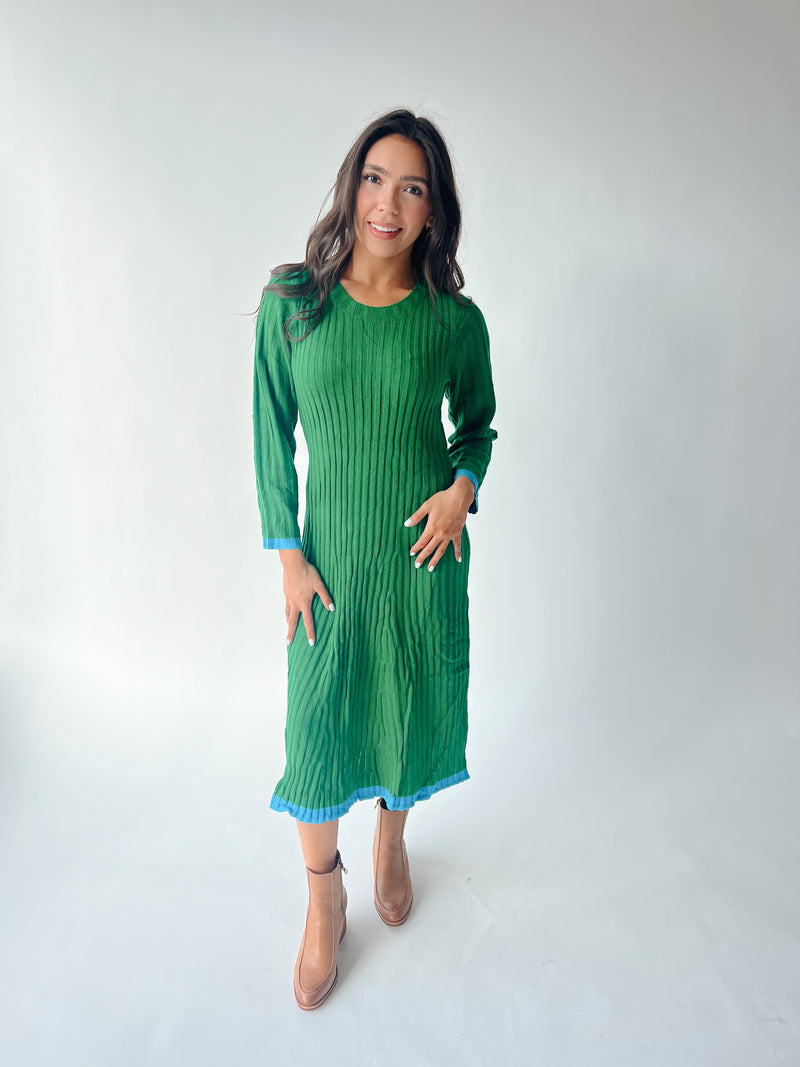 The Kamina Knit Midi Dress in Kelly Green