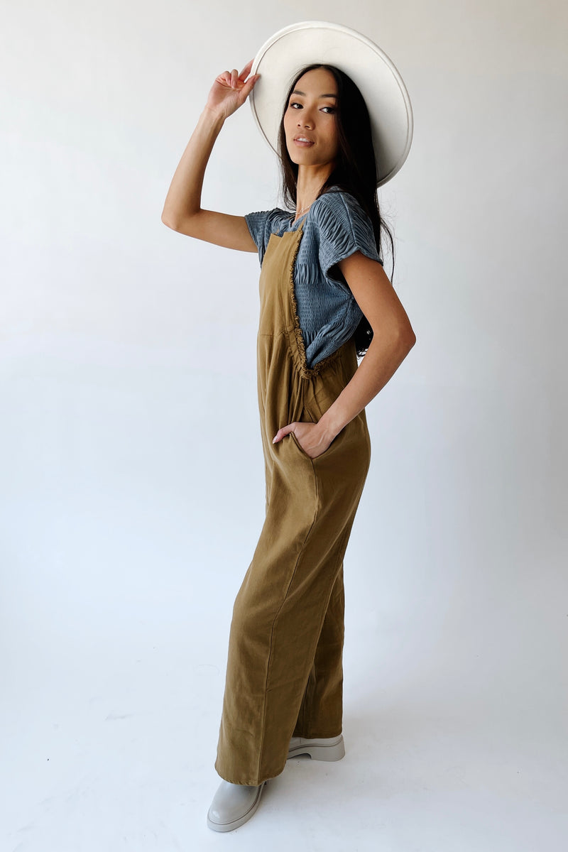 The Gianna Woven Overall in Olive