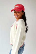 The Layne Stitch Detail Sweater in Ivory + Red