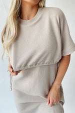 The Andra Tie Detail Midi Dress in Taupe