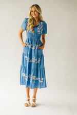The Radford Embroidered Maxi Dress in Blue