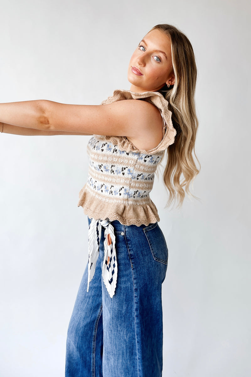 The Brandie Knit Sweater Blouse in Light Taupe