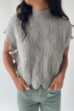 The Abbie Scallop Edge Sweater Vest in Grey
