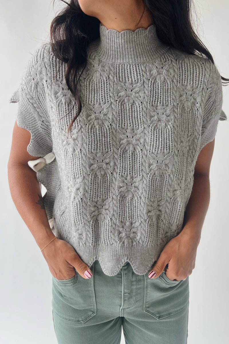 The Abbie Scallop Edge Sweater Vest in Grey