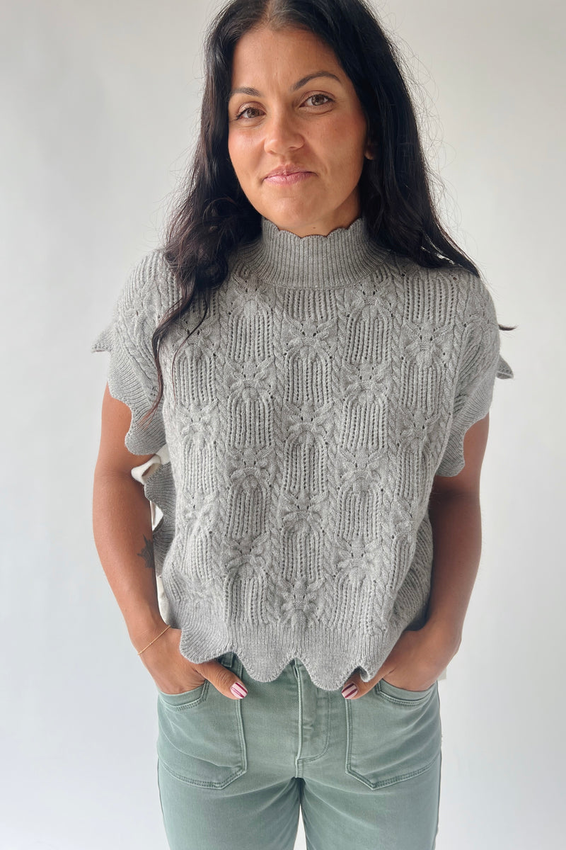 The Abbie Scallop Edge Sweater Vest in Grey