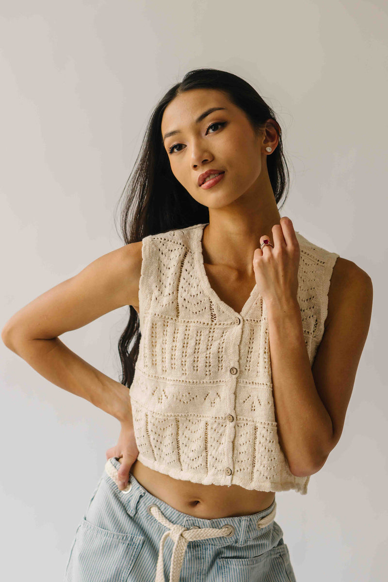 The Darla Crochet Vest in Cream