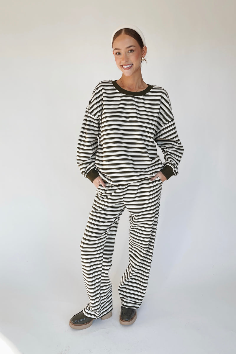 The Abrams Striped Lounge Set in Cream + Green