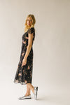 The Catrina V-Neck Floral Midi Dress in Black