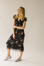 The Catrina V-Neck Floral Midi Dress in Black