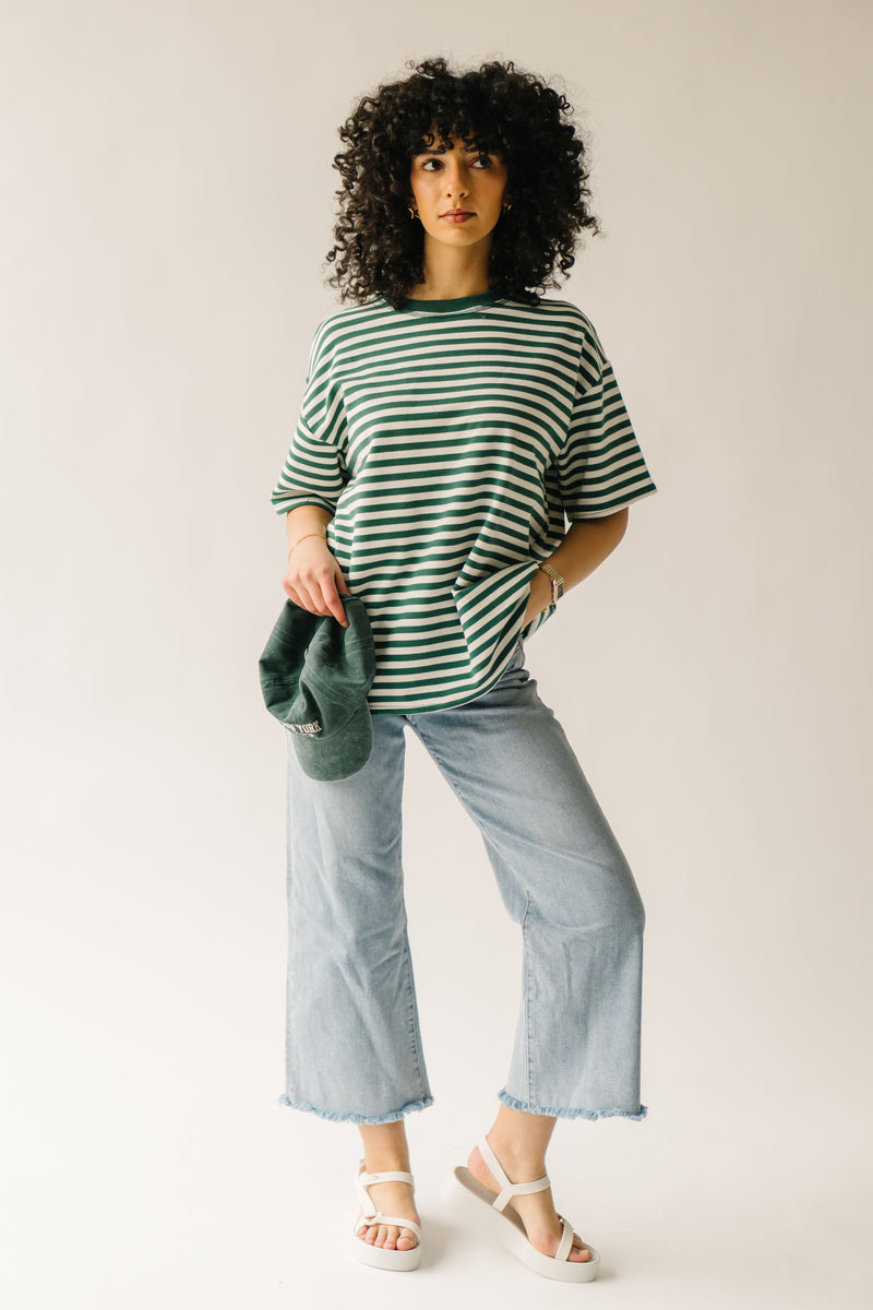 The Dugan Oversized Striped Tee in Ivory + Green